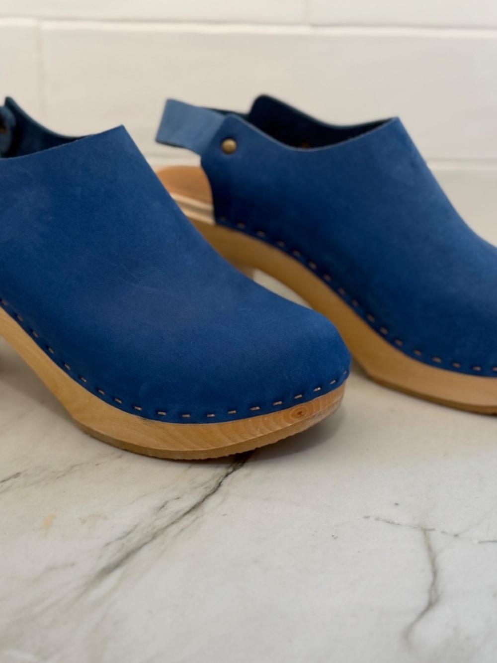 Bryr Studio Miranda High Heel Clogs Blue Leather Slingback Platform Sz 39 - Picture 2 of 6